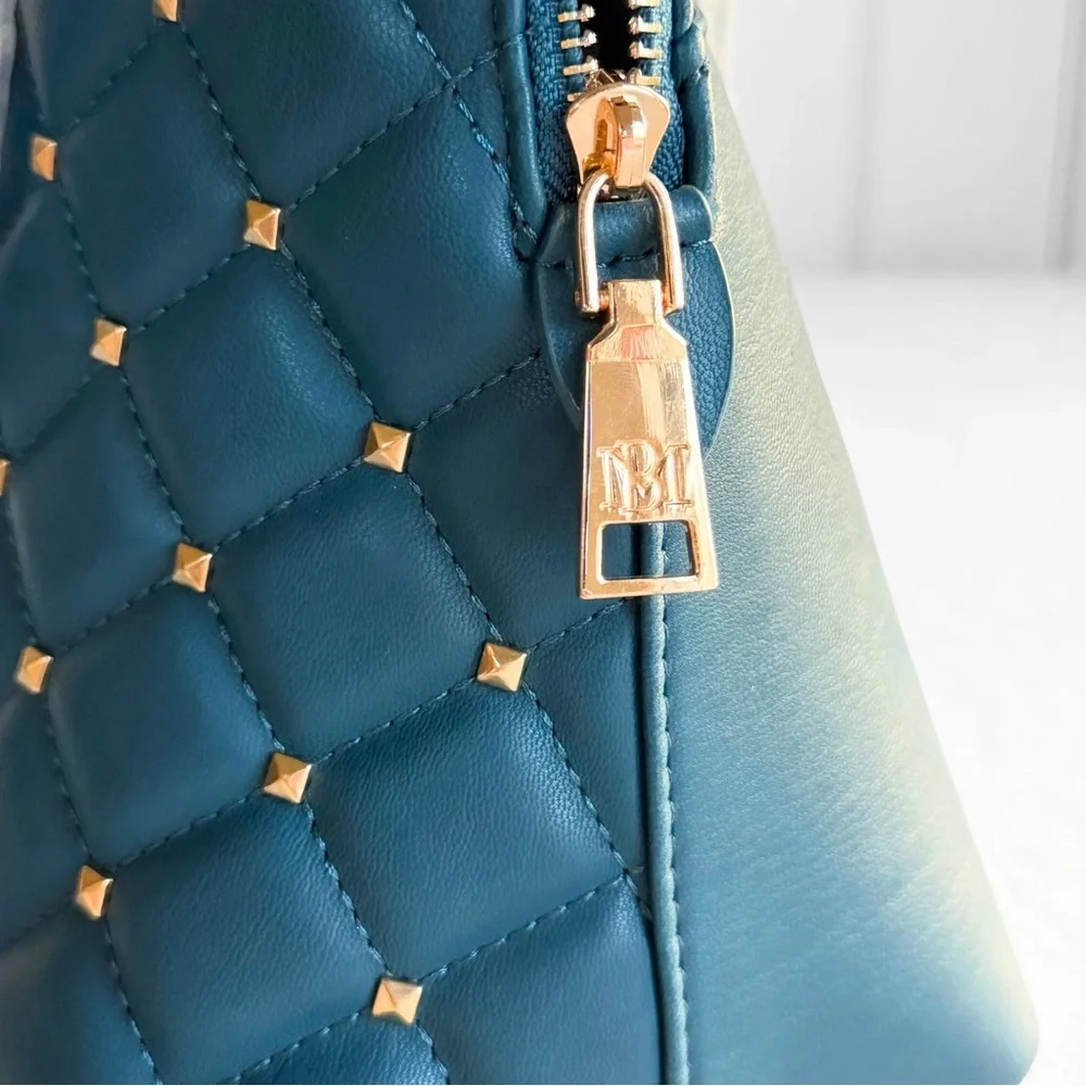 NWT Badgley Mischka Diamond Quilted Dome Satchel – Dark Green Teal Studded - Picture 8 of 14